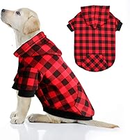 Vista 7 de Sudadera con Capucha de Cuadros Rojos para Perros Grandes, Ropa para Mascotas con Capucha y Bolsillo (L)