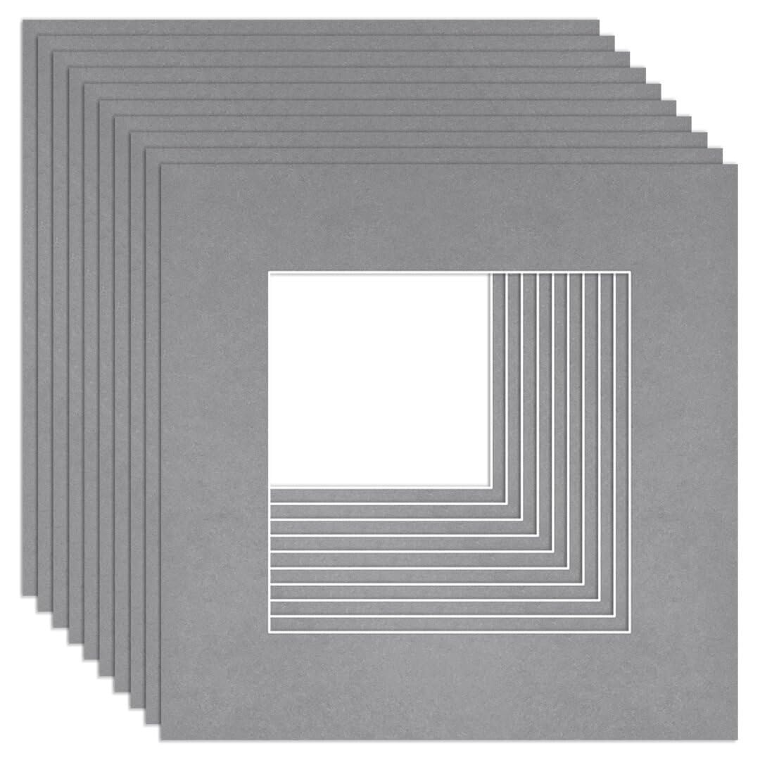 Procut Global 8x8" Mid Grey Picture Mounts to Fit 5x5" Aperture - Precision Cut Cardboard Photo Mount - Ideal for Frames, Prints, Artwork & Certificates - Sizes & Colours Available - 10 Pack โ image 1