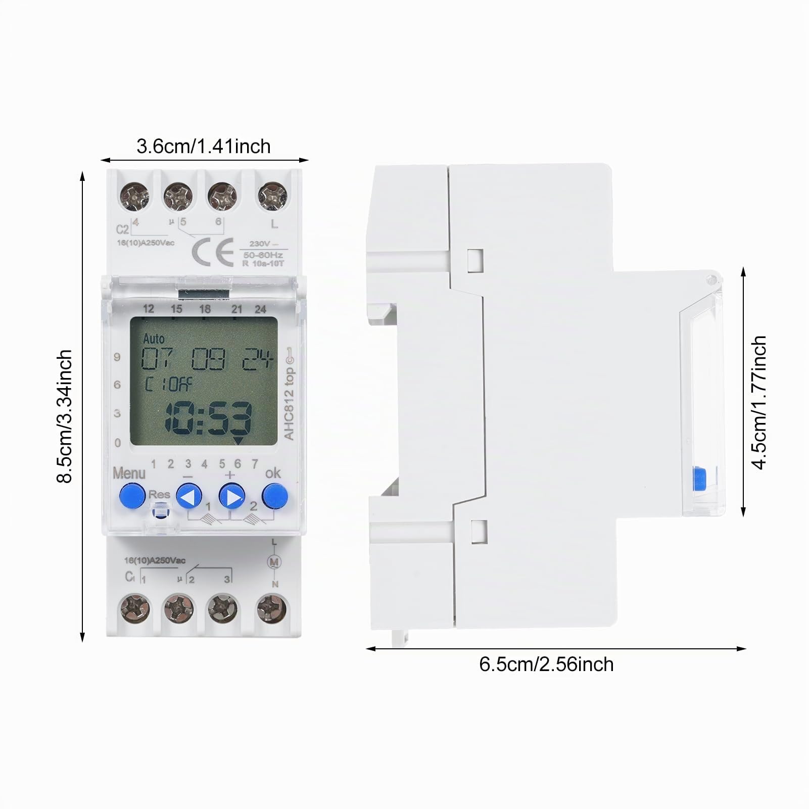 Minuteur programmable 2 canaux AHC812 230 V 16 A Programme hebdomadaire Minuterie numérique Montage sur rail DIN