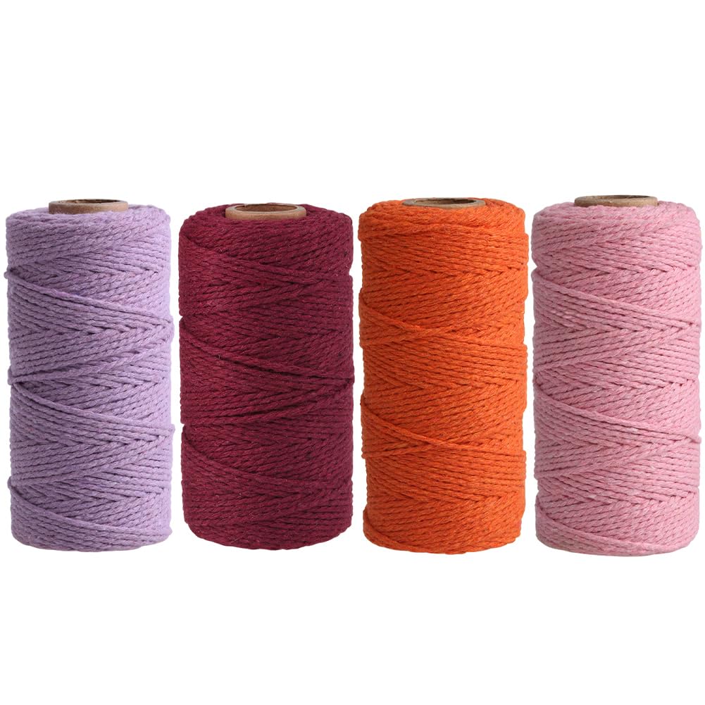 Surakey Corde Macramé 4 Rouleau/100m Cordon de Coton Ficelle Corde Fil Macramé 3mm Ficelle Tressée pour Accrochage Mural, Bricolage, Artisanat, Tricot, Décoration Boho