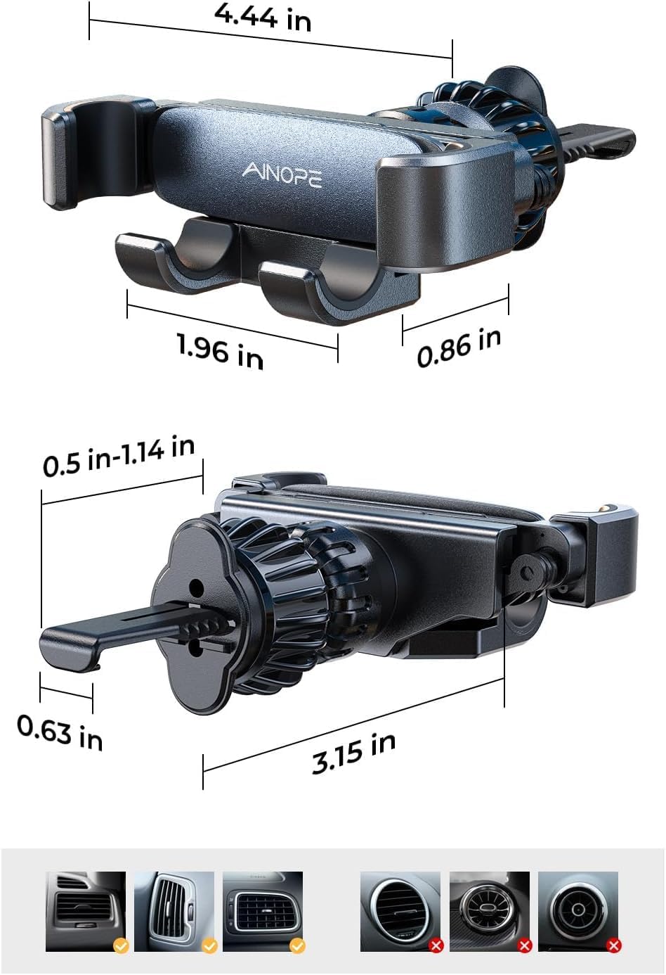 AINOPE Phone Holder for Car Vent【2026 Auto Lock】 Car Phone Holder Mount for Car Accesorries for Women Men Mom, Cell Phone Holder Car Vent Clip Hand Free for All 4-7 Inch iPhone 17 16 Pro Samsung S25 - Image 8