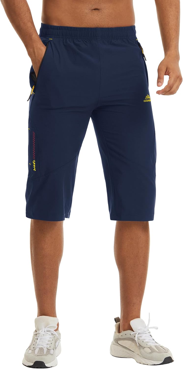 MAGCOMSEN Men's Capri Shorts Quick Dry Below Knee 3/4 Capri Pants with Zipper Pockets for Workout Running Training Summer