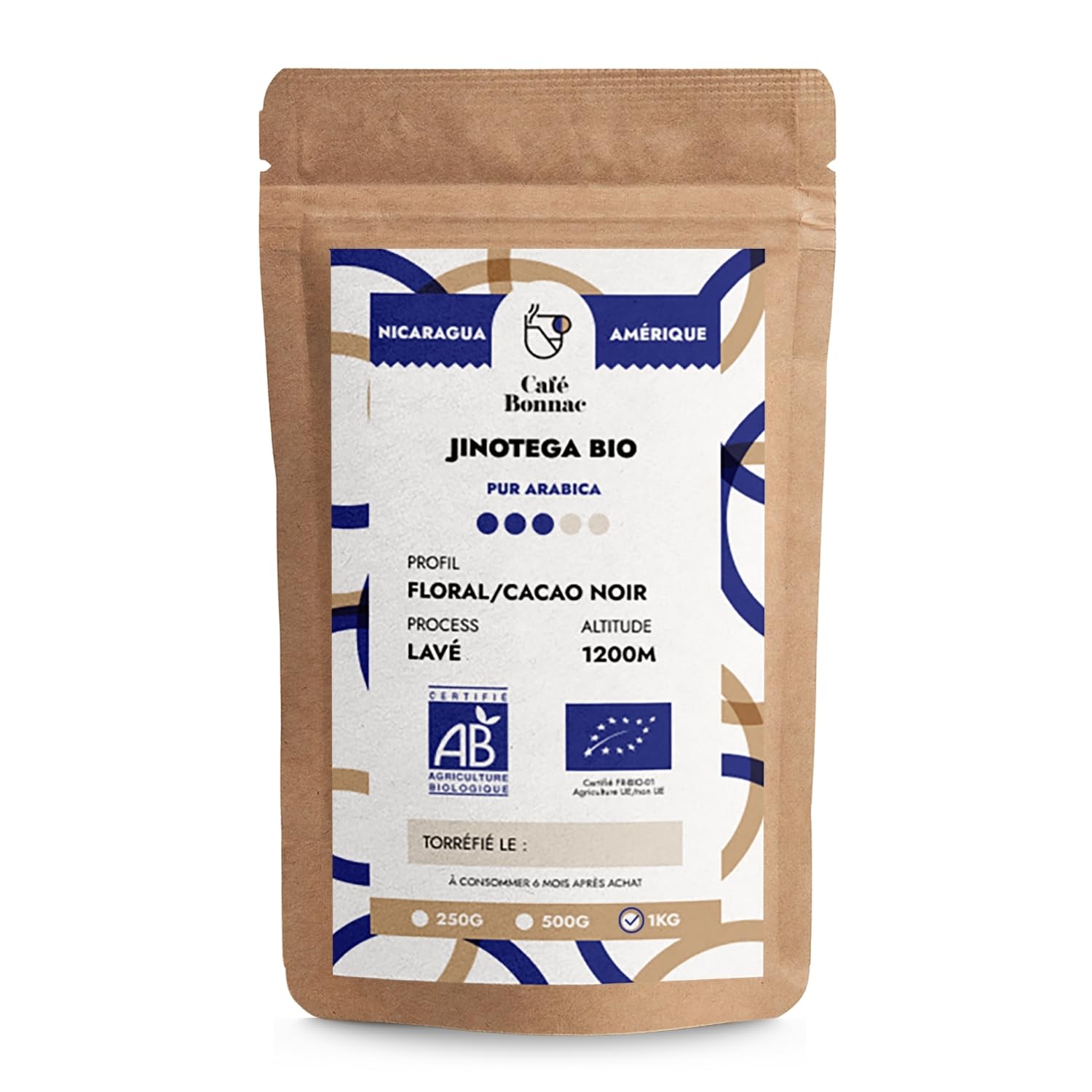 Café Bonnac – Café En Grain Nicaragua Jinotega 1kg | 100% Arabica D’altitude | Notes De Cacao, Caramel Et Fruits Rouges | Torréfaction Artisanale Française