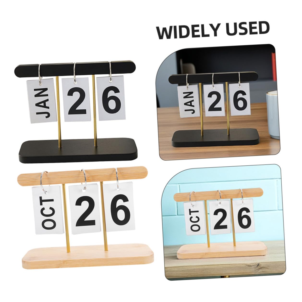 2pezzi Calendario Perpetuo in Legno da Scrivania Blocco di Legno Moderno Calendario Manuale Riutilizzabile Decorazione Ufficio in Organizzatore da Tavolo Rustico