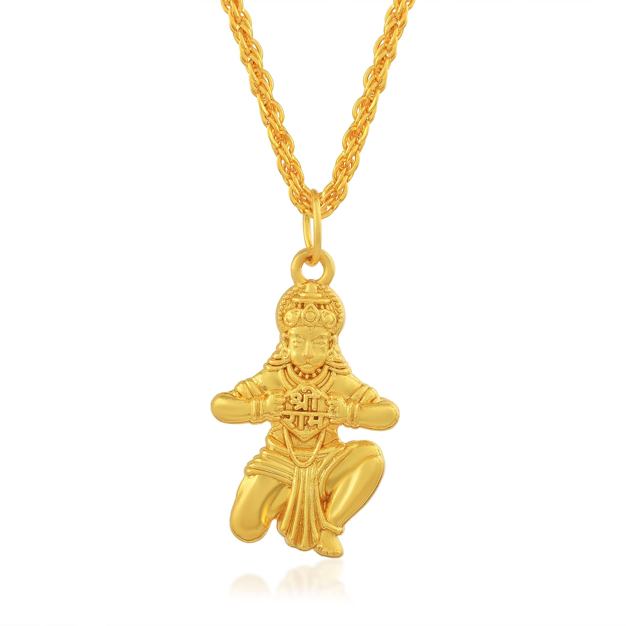 Gold Plated Brass Ram Bhakt Hanuman Hindu God Pendant Necklace With Chain Temple Jewellery For Unisex