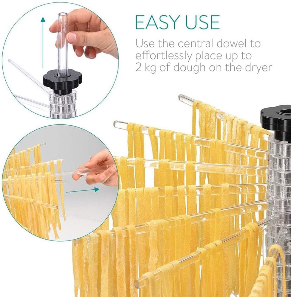 TopHomer Rotatable Pasta Drying Rack Collapsible Spaghetti Dryer with 16 Extendable Rods Fresh Pasta Making Accessories - Hanging Up 2 KG Noodle