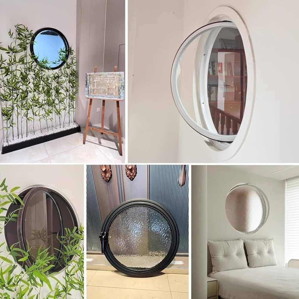LXHELIVERY 360° Rotatable Round Window, Central Axis Rotating Window -Flush Mount Tempered Glass Shed Window Ventanas para Casa for Bathroom, Bedroom, Living(Black-a,80 cm/31.5")