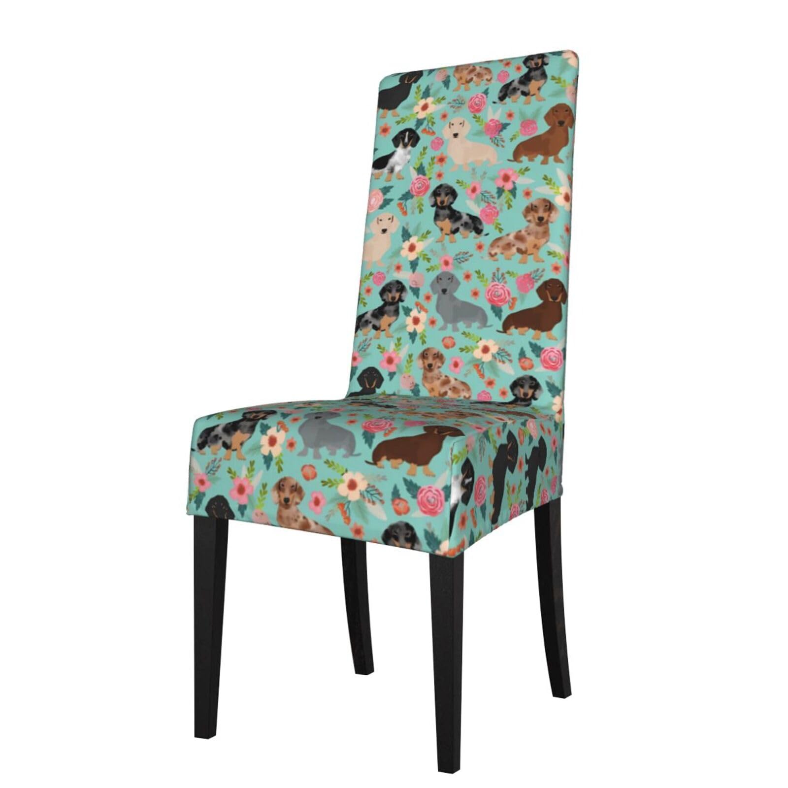 Yyhwhjde Black Dachshund Prints Dining Chair Throw Covers - Stretchable Spandex Slipcovers For Chair Protection & Refreshing Your Dining Room