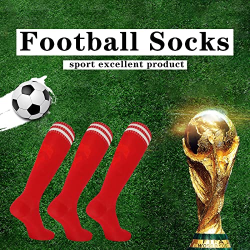 Sevening Kids Knee High Soccer Socks - 3 Pairs Long Football Socks， For 6-12 Year Youth (Red-1) #TOP3
