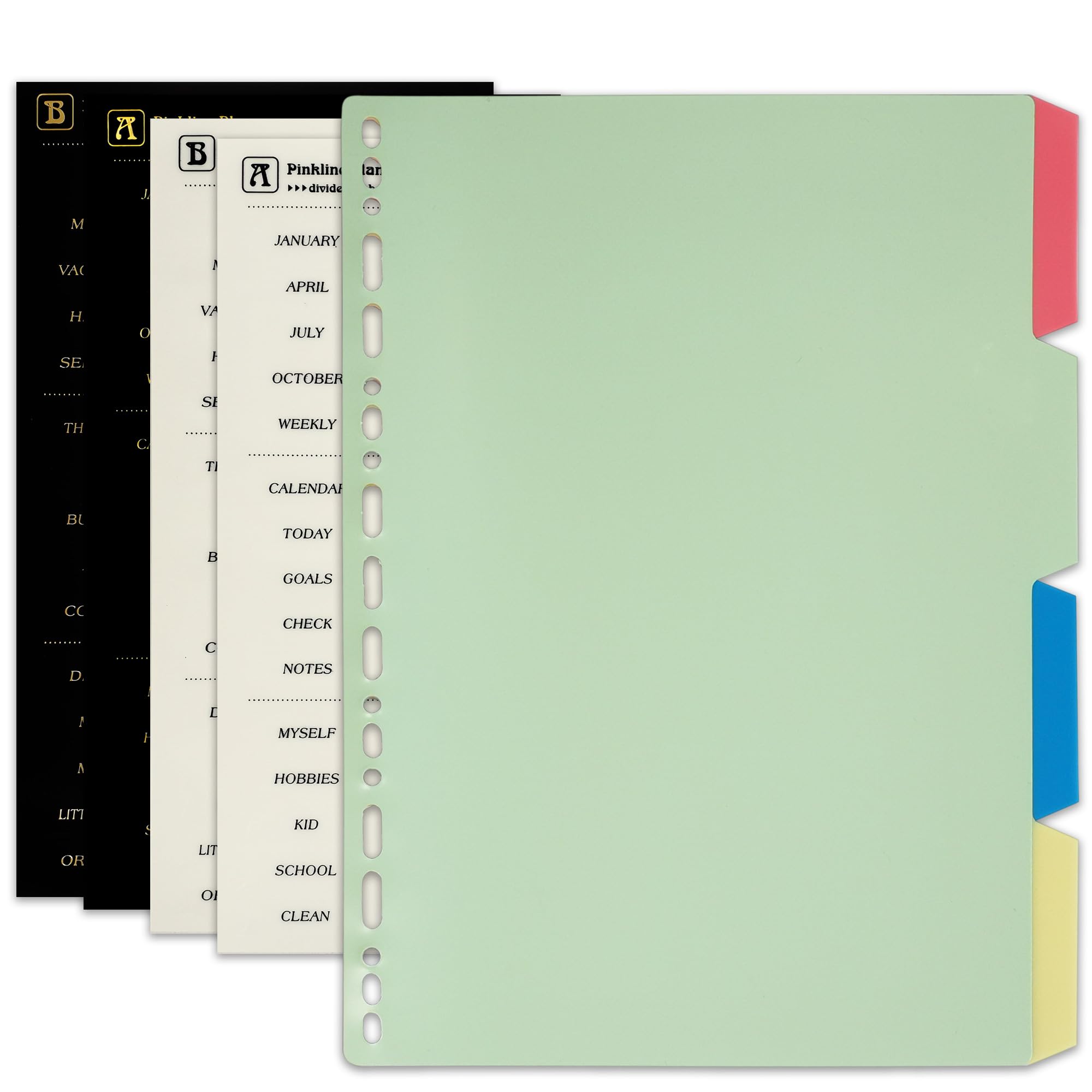 Zelten PP Binder Index Dividers with 4 Sheets Tab Stickers for Personal Organizer (PP Multi Color 4-Tab, B5/9/26 Hole)