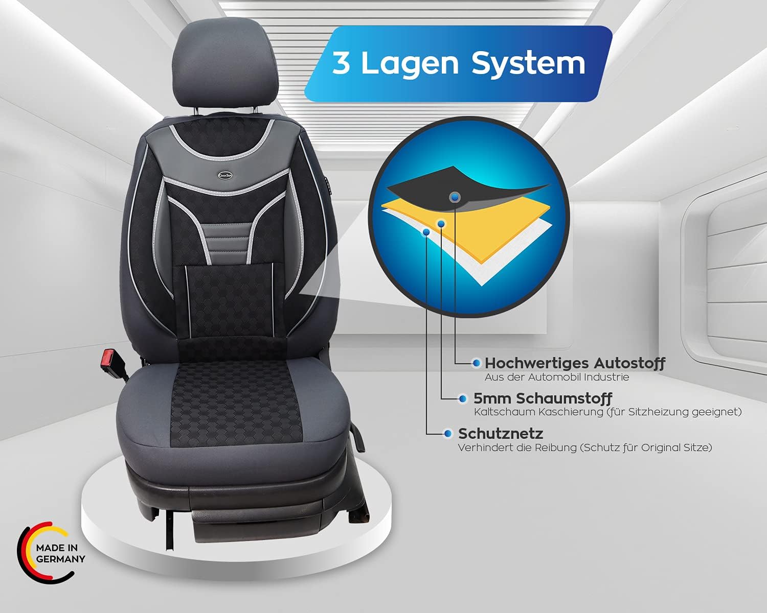 BREMER SITZBEZÜGE Custom Car Seat Covers Compatible with Mercedes Sprinter W907/910 Driver & Passenger Set from 2018 / Car Seat Covers Protective Cover Set Car Seat Covers Pack of 2 in Grey