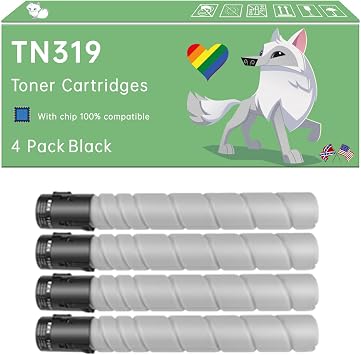 TN319 Toner Cartridges Compatible with Konica Minolta bizhub C220 C280 C360 Printers, Enhanced Durability, Ideal for High-Volume Printing 4 Pack Black