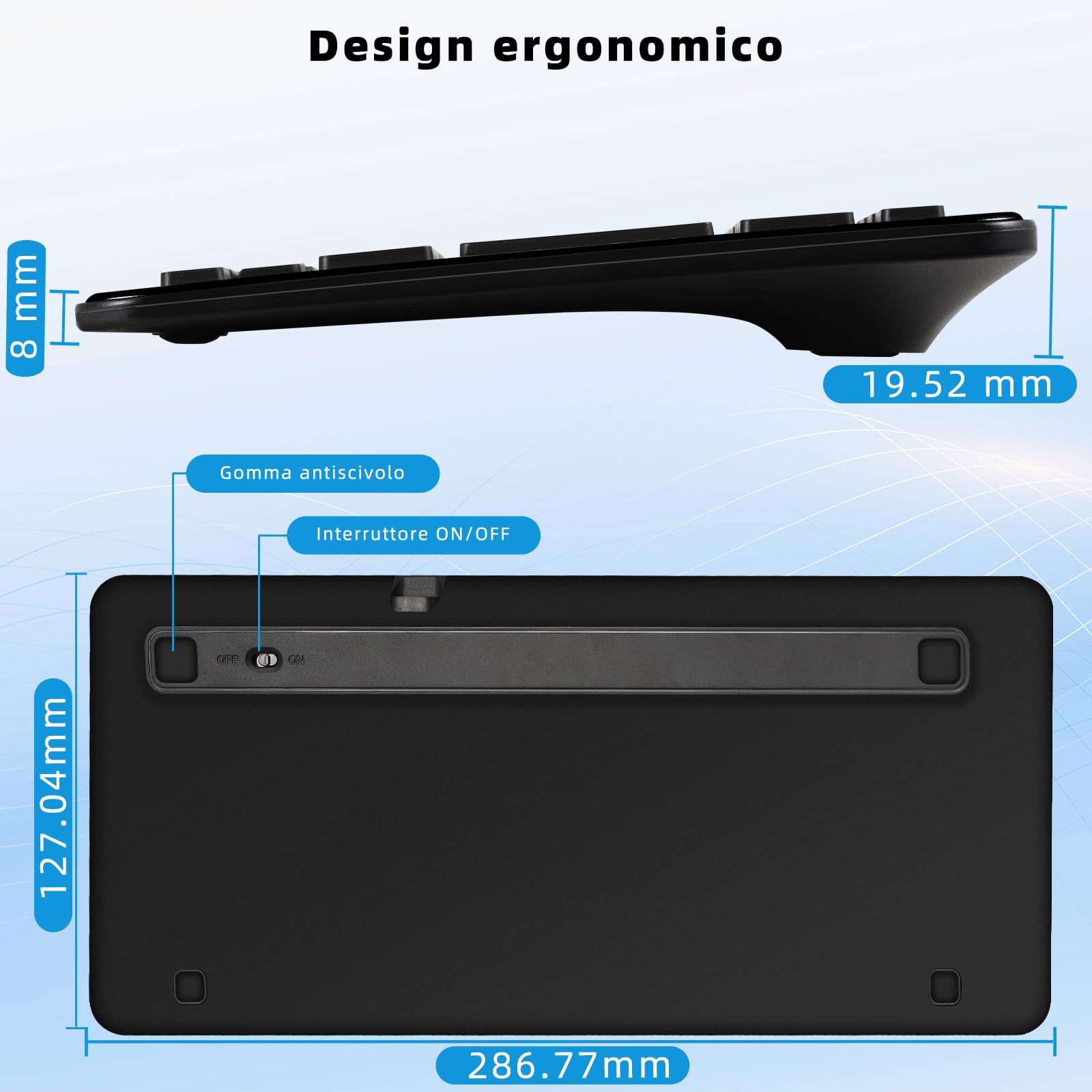 Tastiera Wireless Ricaricabile, Mini Tastiera PC Bluetooth Senza Fili con Connessione Stabile Type-C, Silenzioso e Ultra Sottile, Layout Italiano QWERTY, per iOS, Android, Windows