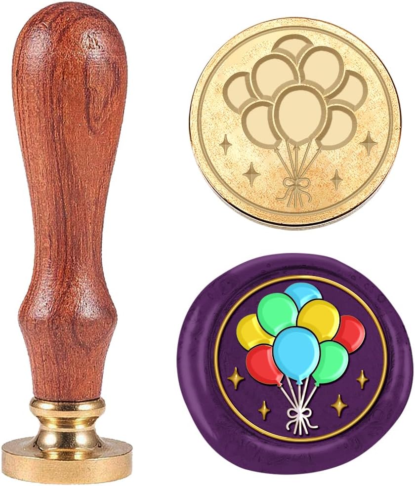3D Balloon Wax Seal Stamp Embossed Stamp Sealing Removable 1" Brass Wax Seal Stamp Head with Wooden Handle Sealing Wax for Wedding Invitations Envelopes Birthday Greeting