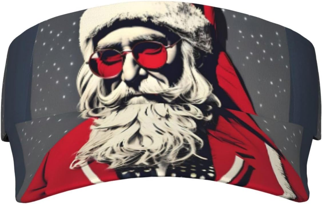 Cute Santa Claus Print Sports Sun Visor Men Women Lightweight Cooling Stretchy Visor Hat for Running, Tennis, Golf Black