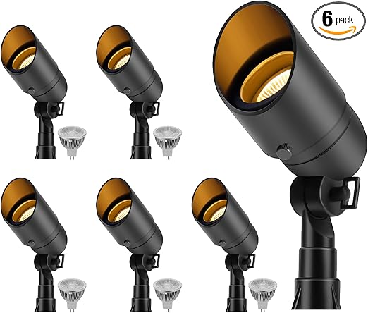 Gardencoin Low Voltage Landscape Spotlight, 12V LED Outdoor Landscape Lighting, Landscape Spot Lights Wired for Garden and Yard, Aluminum Up Lighting Fixture with 5W MR16 Replaceable Bulb (6 Pack)