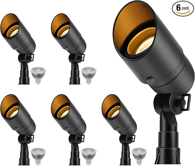 Gardencoin Low Voltage Landscape Spotlight, 12V LED Outdoor Landscape Lighting, Landscape Spot Lights Wired for Garden and Yard, Aluminum Up Lighting Fixture with 5W MR16 Replaceable Bulb (6 Pack)