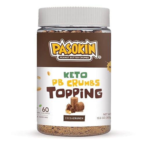 Keto Peanut Butter Crumbs Topping  Cocoa Crunch  Sin azúcar añadido, sin OMG, a base de plantas, sin gluten, vegano, Kosher tarro de 10.5 onzas