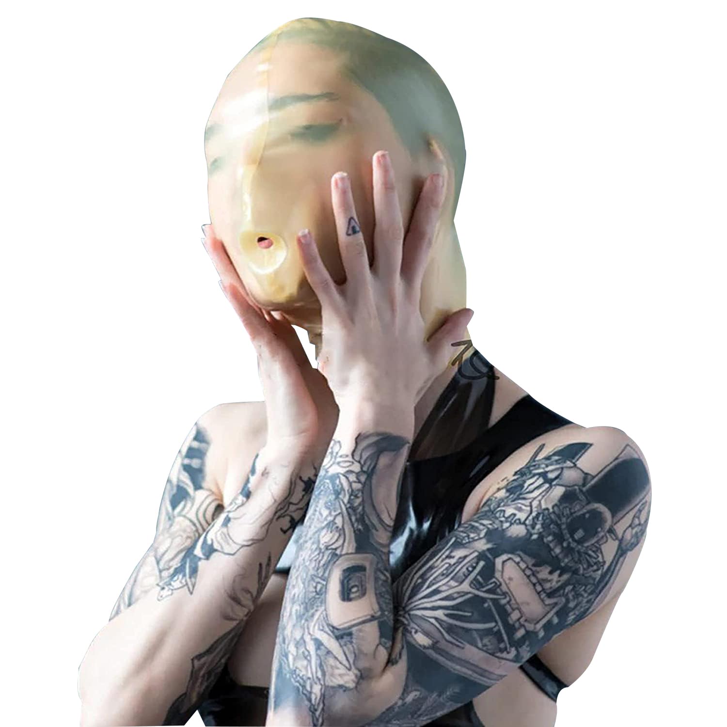 MFMYEE Masque en latex transparent avec trous de respiration, couverture intégrale, idéal pour les jeux de rôle et comme couvre-chef pour Halloween. (M)