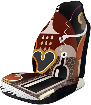 Amazon 車用シートカバー 抽象音楽背景ベクトルイラスト楽器とコラージュ おしゃれ かわいい マルチカラー 軽自動車 普通車 フロント座席適用 シートカバー 車 バイク