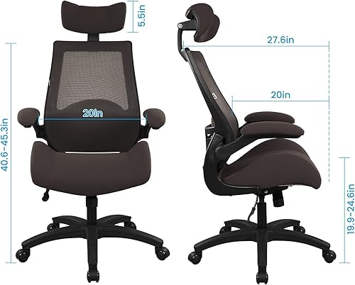 Miniatura 2 de BOLISS Silla de oficina ergonómica de malla de 400 libras, silla de escritorio con respaldo alto, reposacabezas ajustable con brazos abatibles,