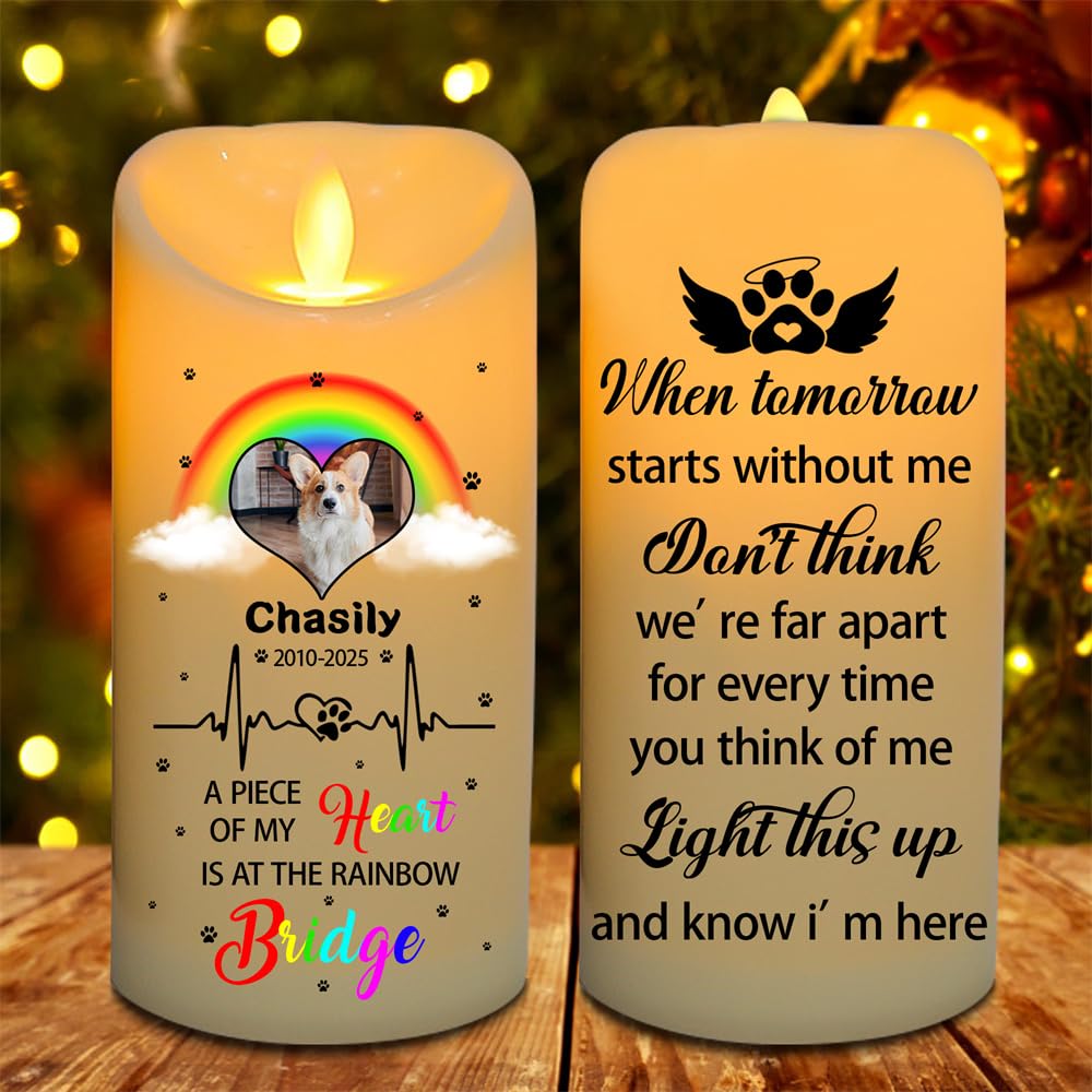 Reyrijf Personalized Dog Pet Memorial Candle, Custom Photo LED Lamp Plastic, Battery Operated, Safe for Pets & Kids, Bereavement Gift for Loss of Dog