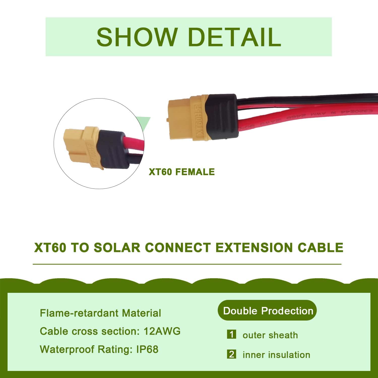 Câble de charge solaire Adaptateur de panneau solaire mâle vers XT60 mâle Câble solaire pour River Pro MAX Powerstation 757 Powerhouse et EF DELTA 2 Powerhouse Solar Generator（12 AWG 60CM）