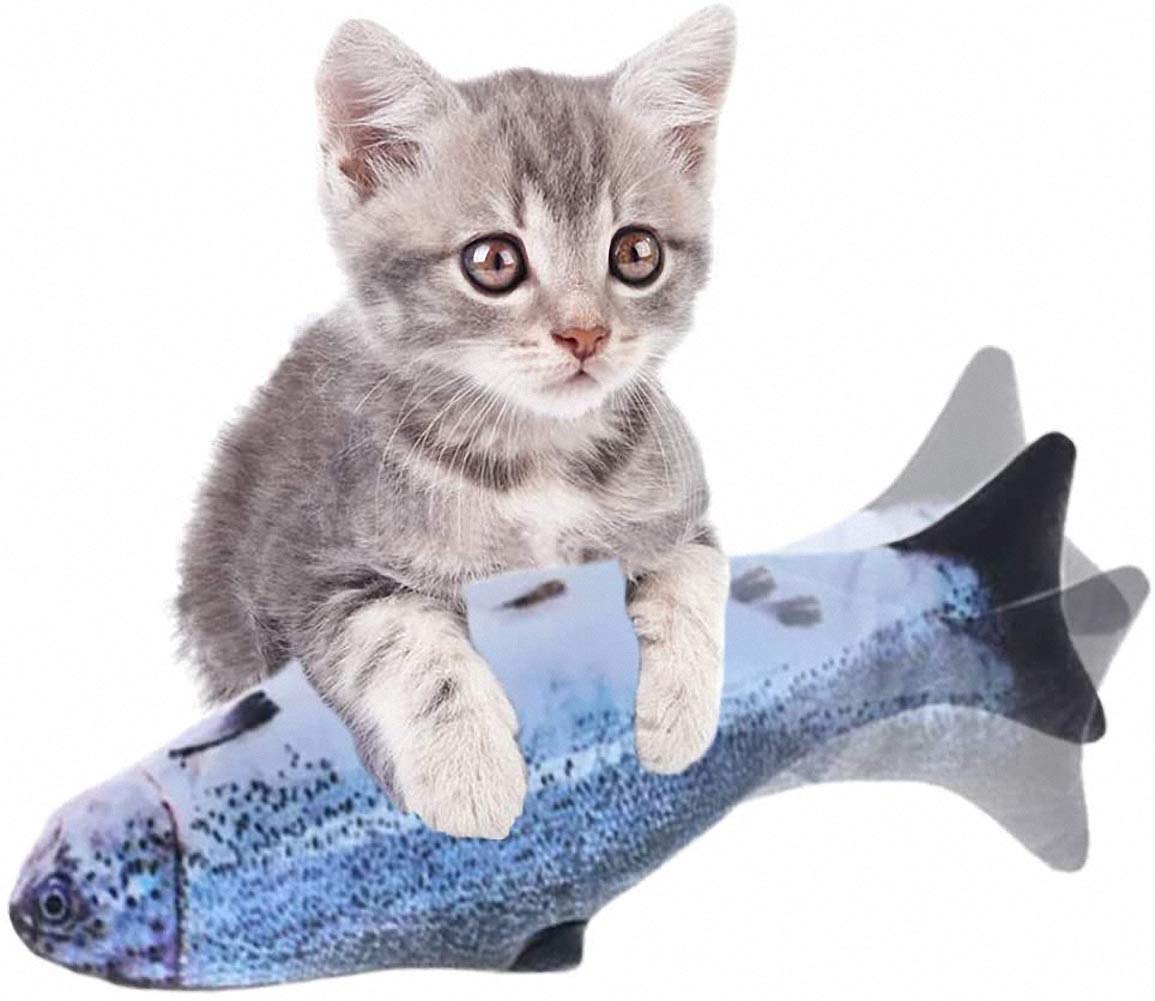 Ulalaza Electric Flopping Moving Fish Cat Toy Realistic Flopping Wiggle Fish Catnip Toys Funny Interactive Pets Chew Bite Kick Supplies for Cat Kitten Kitty