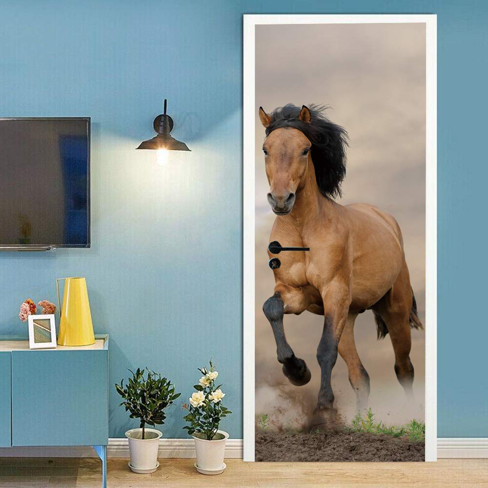 Papier peint de porte trompe l'œil cheval de course revêtement intérieur haut de gamme