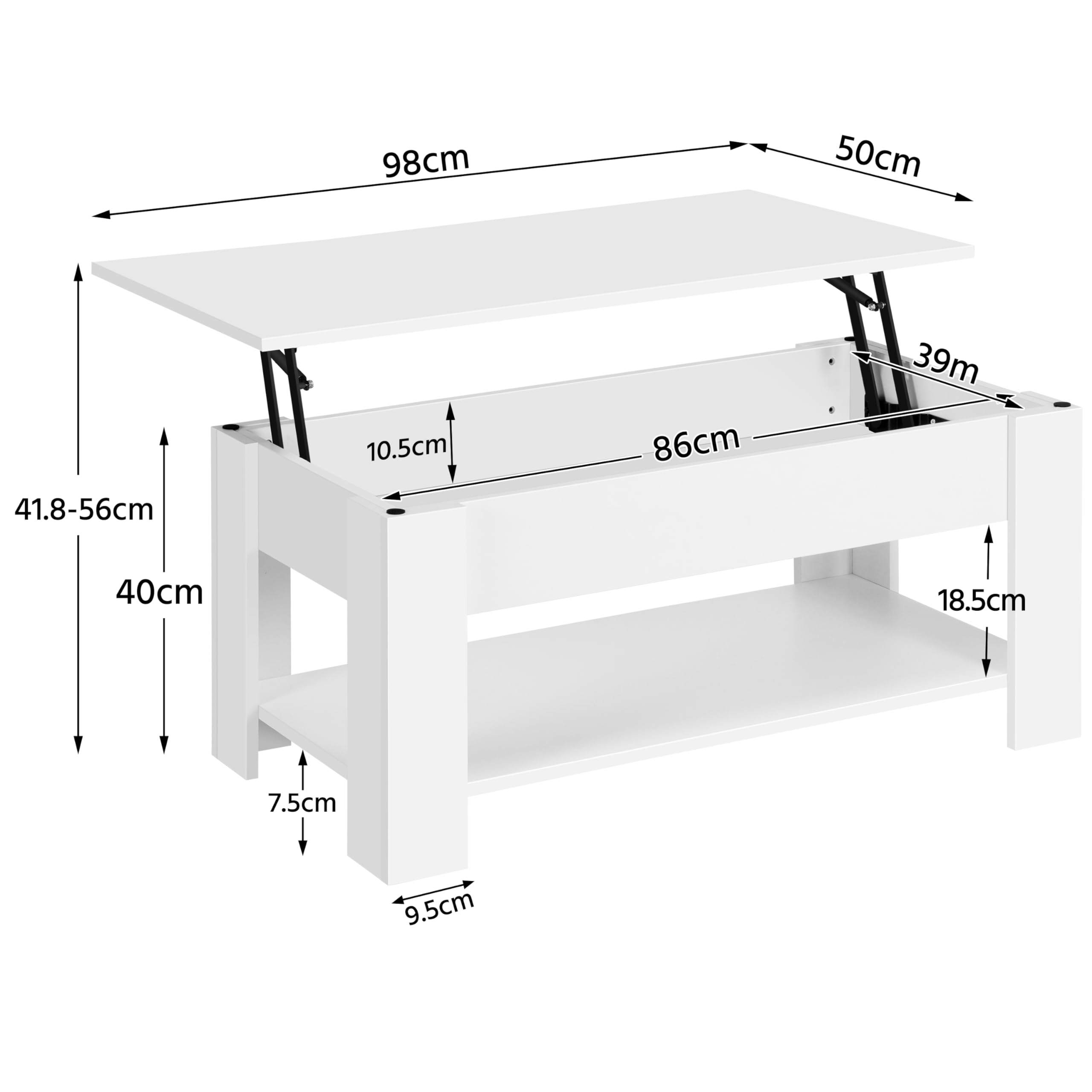 Yaheetech Tavolino da Caffè sollevabile Tavolo Moderno Elevabile da Salotto Divano Caffè con Ripiano Inferiore 98 x 50 x 42-56 cm Bianco
