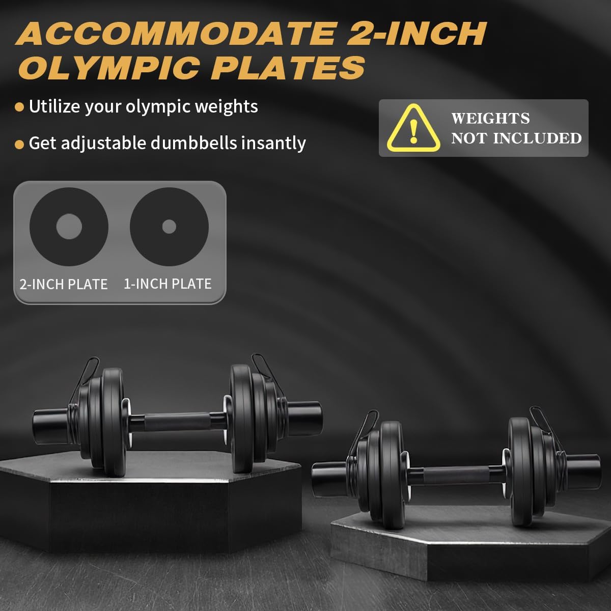 16" Olympic Dumbbell Handles, Pair Loadable Dumbbell Bars for 2-inch Weight Plates with Rotating Sleeves & 4 Spring Collars, Home Gym Strength Training