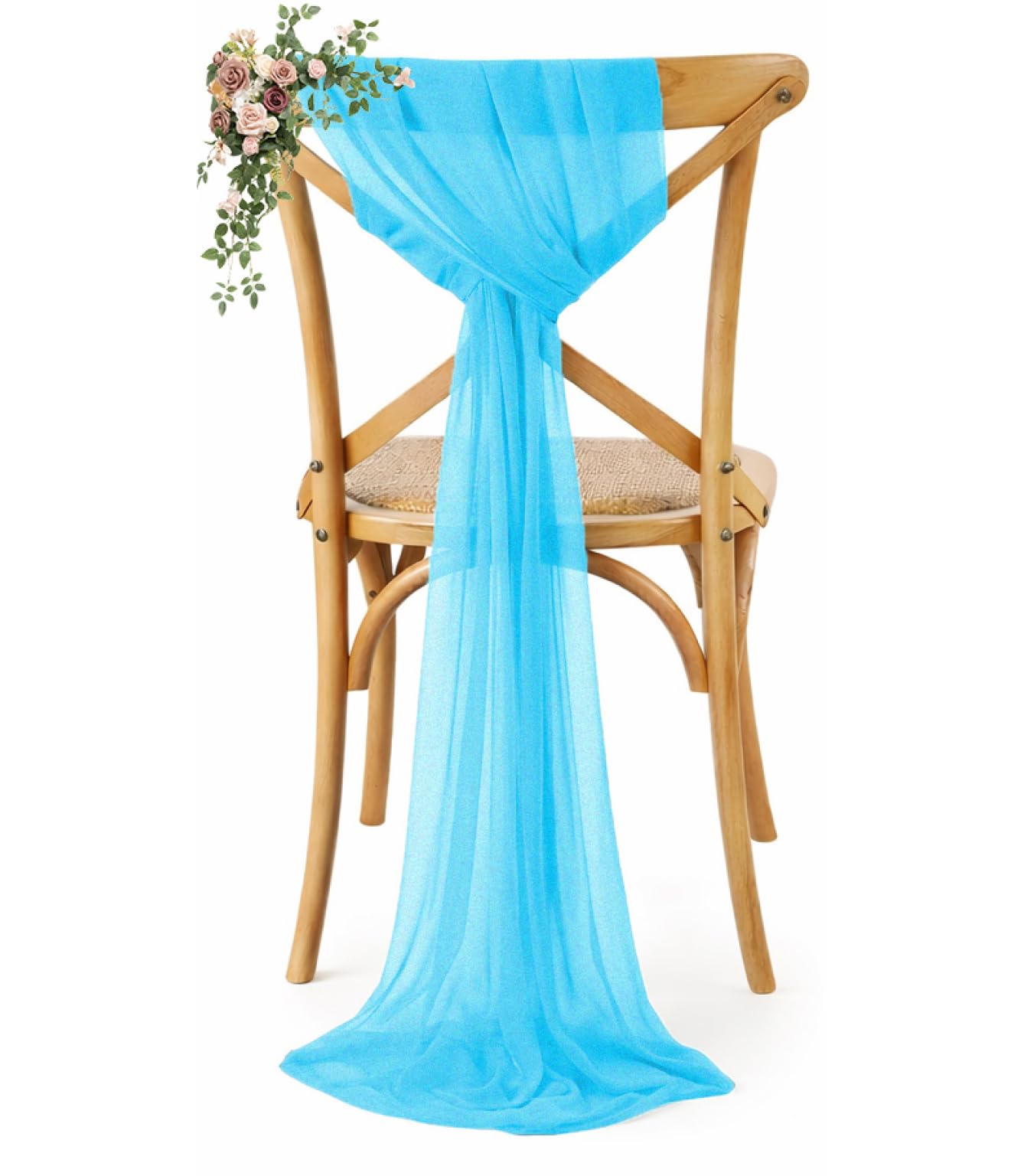 VDS Pack of 100, Turquoise, Sheer Chiffon Chair Sashes Bows Chair Cover Back Tie Ribbon for Wedding Birthday Baby Shower Engagement Ceremony Event Party Banquet Restaurant Dining Chair Decoration