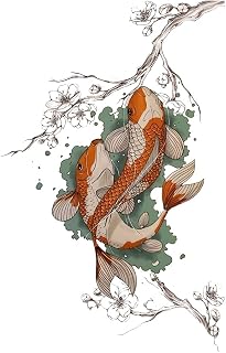 Tree Branches Flowers and Koi Fish Cartoon Car Stickers are Fun Stickers for Anti Scratch Decoration on Refrigerator Bumpers (A,5.1'')