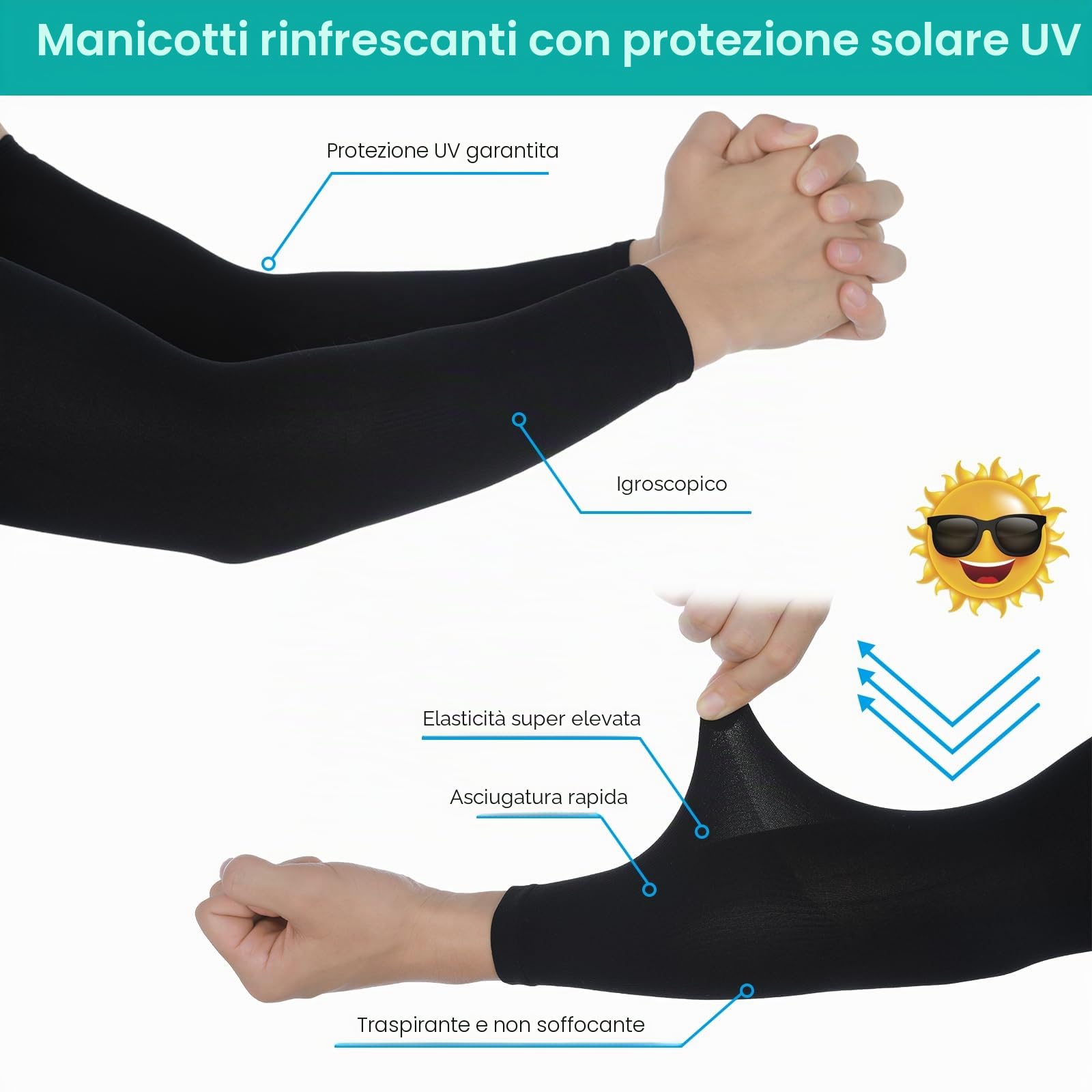 Telooco 2 Paia Manicotti Pallavolo Ragazza Bambini Manicotti di Protezione Solare Nero Maniche Anti-Taglio Anti-UV Compresse in Seta di Ghiaccio Compressa per Bambini Ragazzi Ragazze