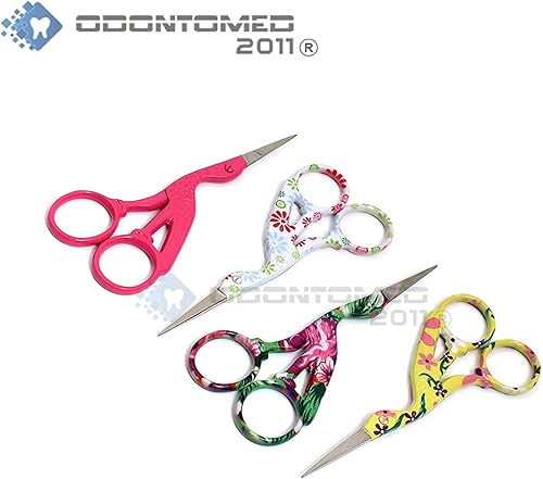 Miniatura 2 de OdontoMed2011 BTS-155 - 4 pares de tijeras clásicas de acero inoxidable de 4.5 pulgadas, diseño de grúa, tijeras de costura, tijeras para bordado,