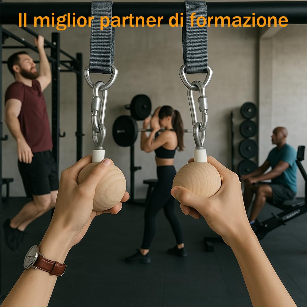 Maniglie per Trazioni con Sfere in Legno, Set di Appigli per Arrampicata, Allenatore di Forza Braccia e Presa, Fasce di Resistenza per Palestra Casa, Fitness e Riabilitazione