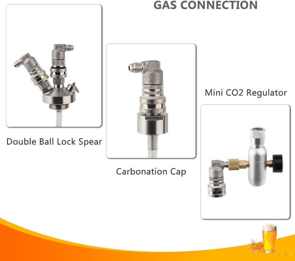 OneBom Ball Lock Disconnect, Gas & Liquid Corny Keg Fittings, MFL 1/4’’ Threaded with 5/16’’ Stainless Steel Barbed & Hose Clamp (MFL Thread)