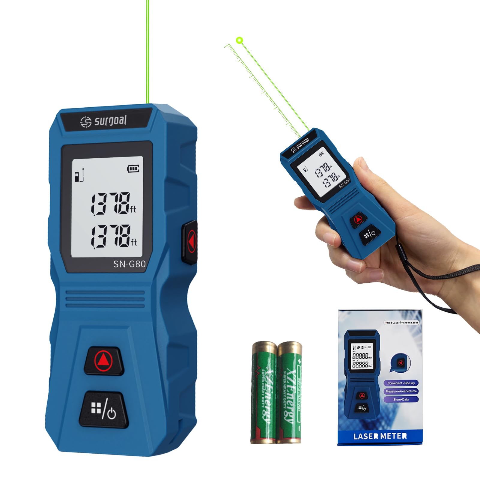 SG SURGOAL High Accuracy Compact Laser Distance Measure Minitype 80M Distance Area/Volume Modes Laser Measurement Tool Portable
