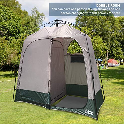 Easygo Product Shower Shelter – Giant Portable Outdoor Pop Up Camping Shower Tent Enclosure – Changing Room – 2 Rooms – Instant Tent – 7.5' Tall X 4' Deep X 7.5' Wide, Green #TOP3