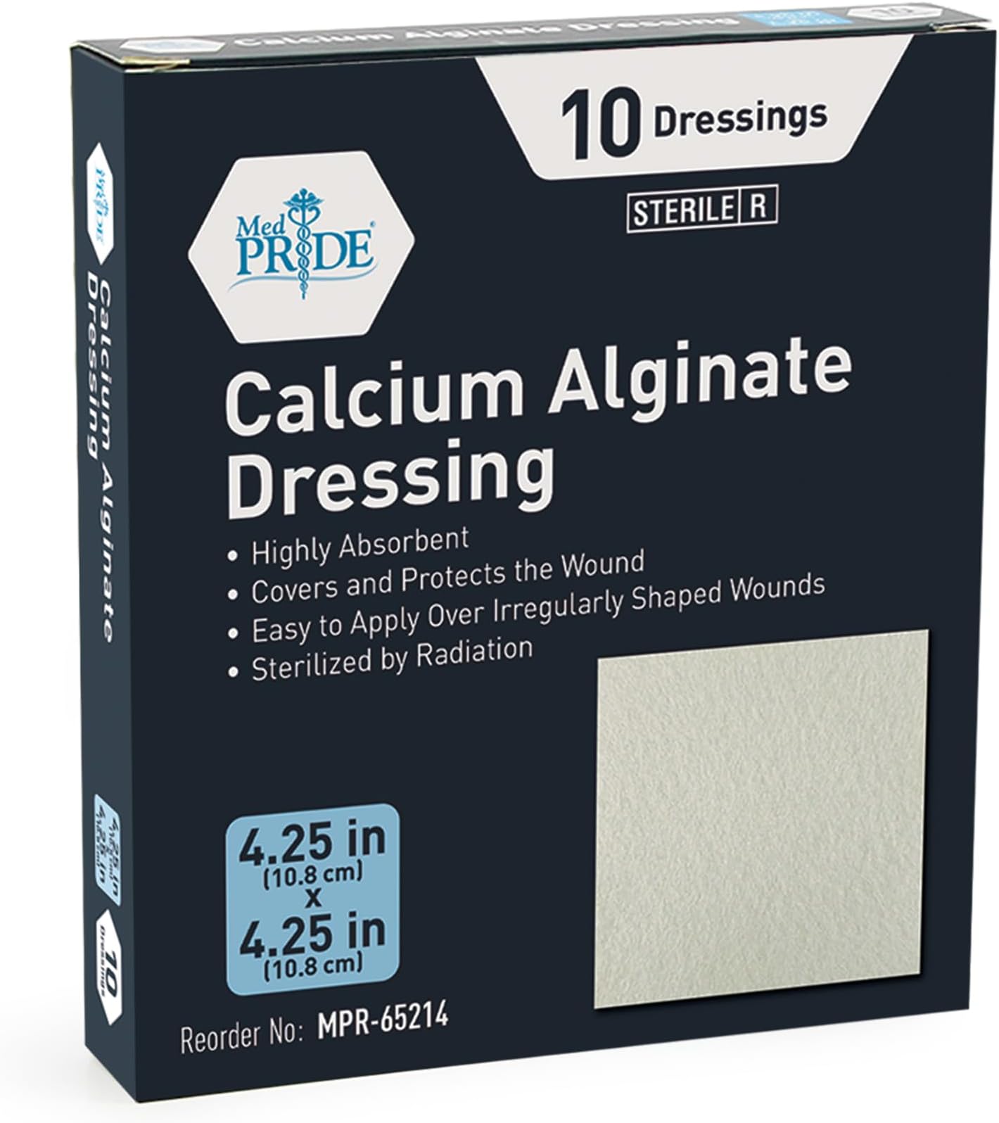 Calcium Alginate 4.25" X 4.25" Wound Pads | 10 Pack, Antimicrobial, Non-Stick, Sterile, Highly Absorbent & Comfortable | Flexible And Gentle On Skin,