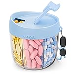 AMOOS Cute Pill Dispenser with 7 Large Compartments, Portable Pill Bottle Organizer with Wide Opening for Easy Use, Anti-Mix Pill Organizer for Travel, BPA-Free Pill Container, Blue