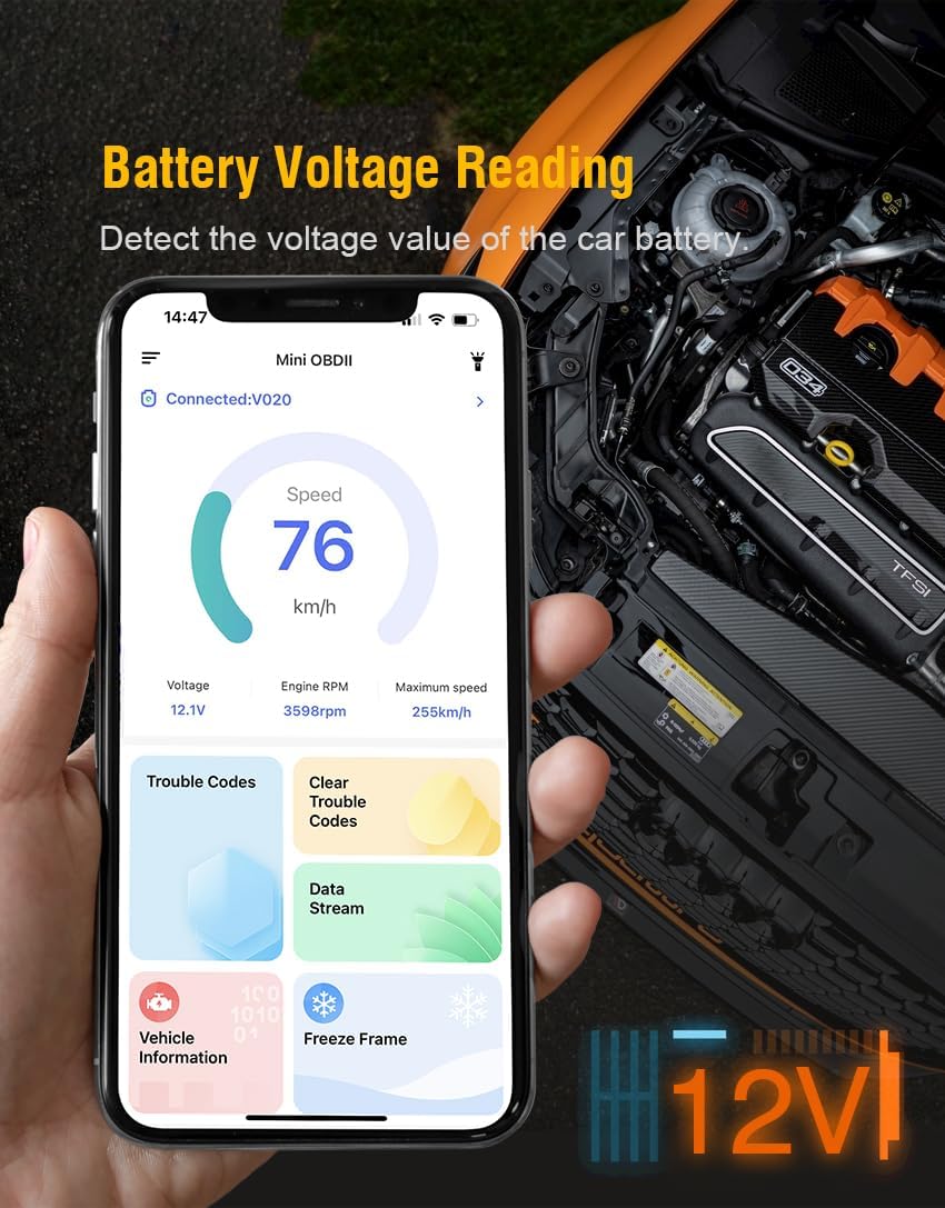 V020 Car Scanner app showing engine fault codes and clear function