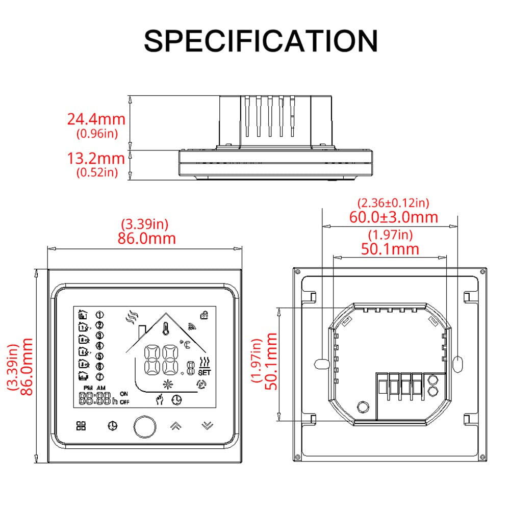 Matybobe Termostat Smart WiFi, cyfrowy termostat pokojowy z ekranem dotykowym, sterowanie aplikacją 5A, kompatybilny z Alexa Home Water Floor Heating for Home White