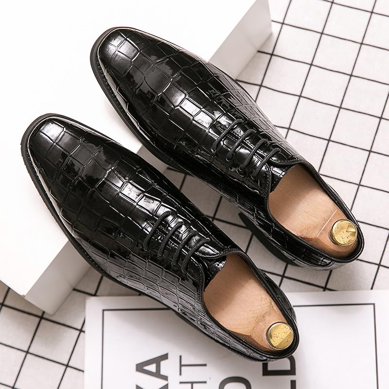 Santimon Men's Leather Oxford Shoes Crocodile Pattern Leather Formal Dress Business Casual Lace Up Shoes2