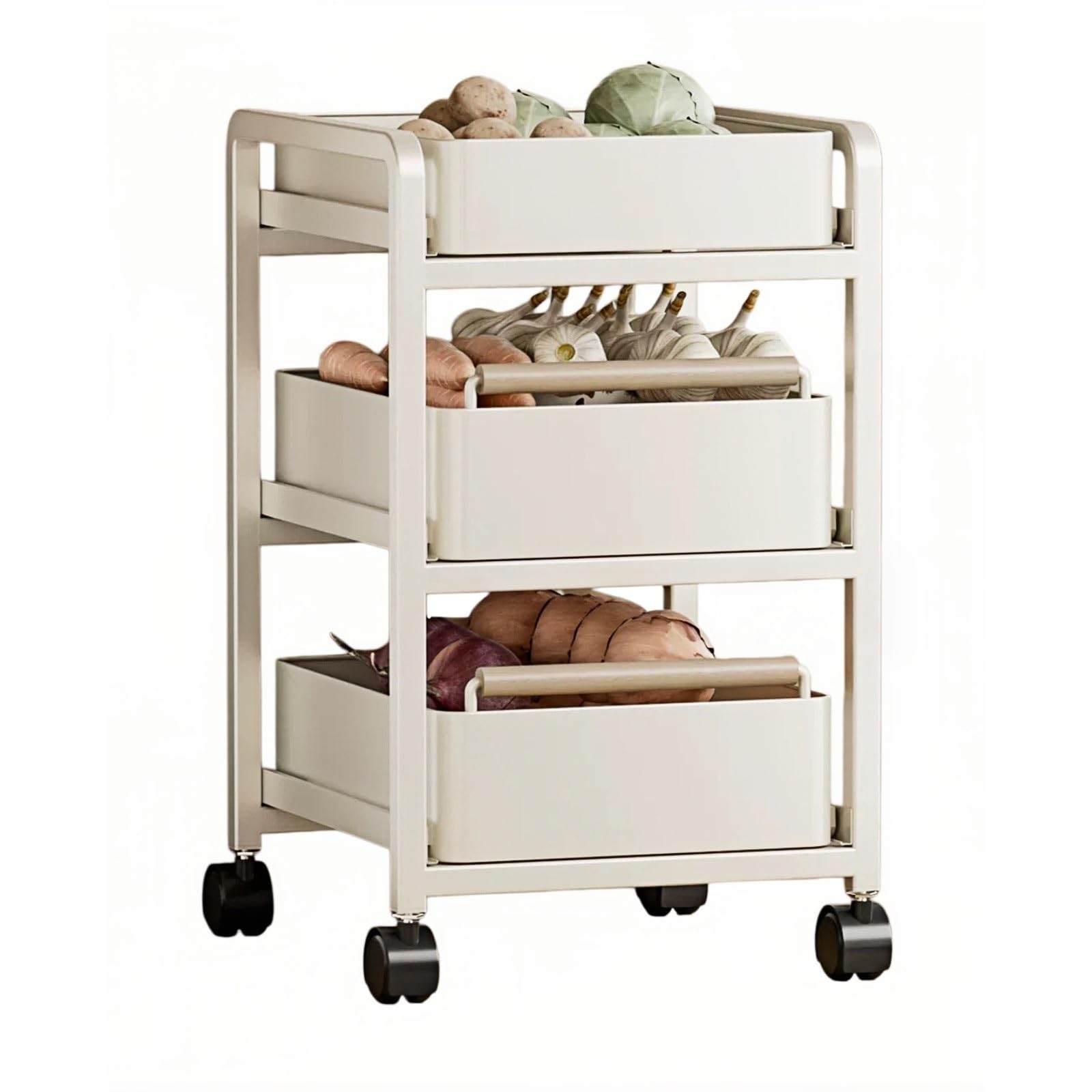 ZYYANSHOP Kitchen Storage Cart Movable Multi-tier Kitchen Storage Cart Rolling Vegetable Basket Organizer Shelf(White,Small)