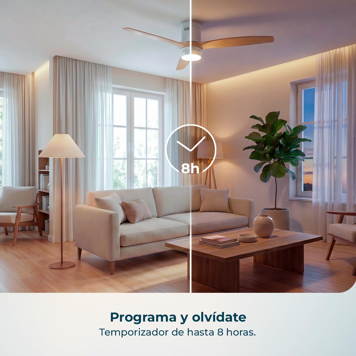 Cecotec Ventilador de Techo con Luz con Mando a Distancia EnergySilence Aero 4600 Arctic White&Sand. Motor DC 38W, Diámetro 132cm, Lámpara LED 18W, 3 Aspas, 6 Velocidades, Temporizador 8h