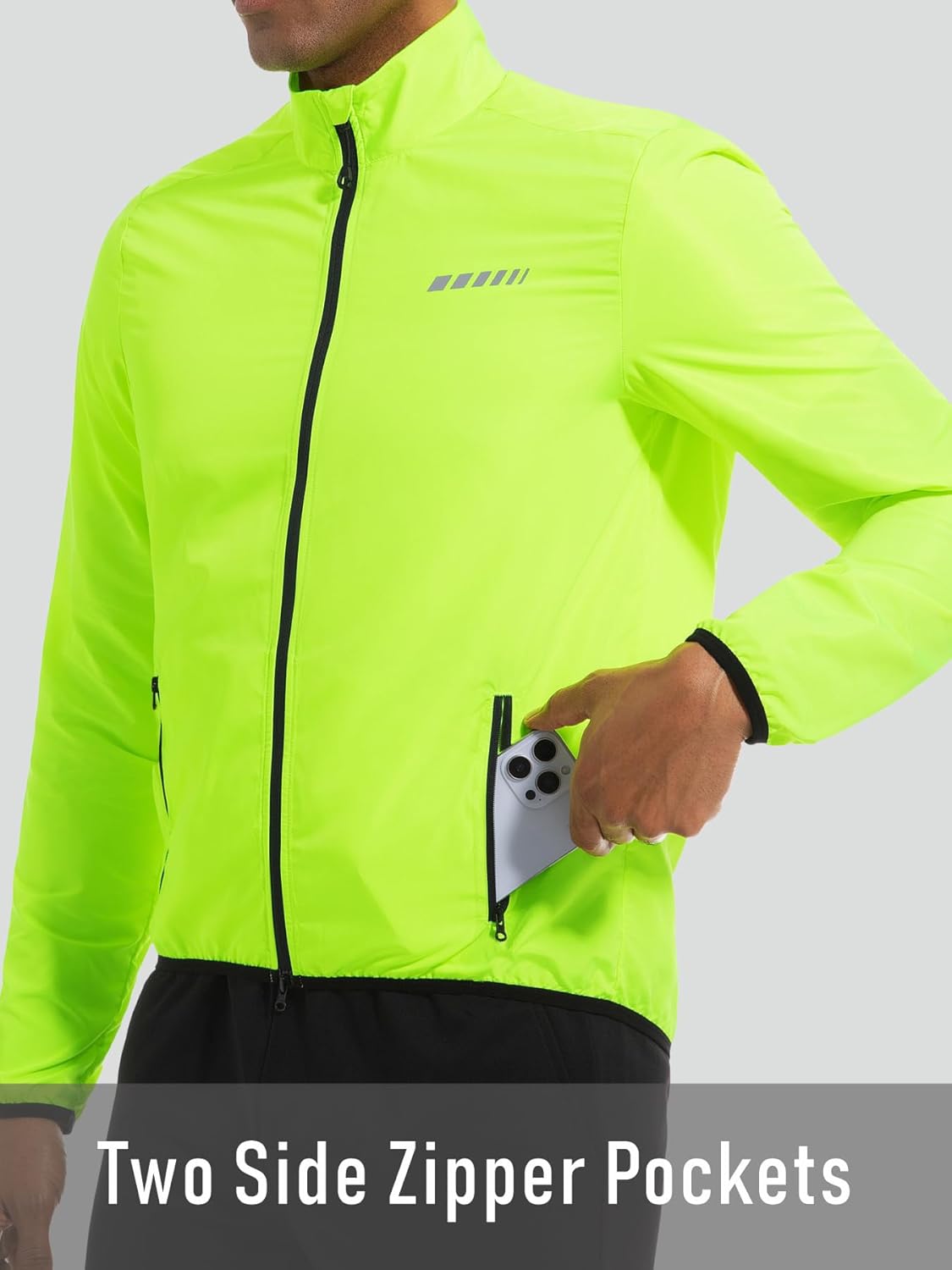 qualidyne Men's Lightweight Cycling Windbreaker Jacket, Windproof, Water-Resistant (Light Rain), Reflective, 2 Zip Pockets - Image 4