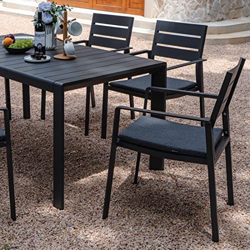 Lebenliebe Patio Dining Chairs Set Of 2 Outdoor Stackable Dining Chair Aluminum Frame Outdoor Armchairs With Wide Seats For Backyard Garden,Grey Frame #TOP6