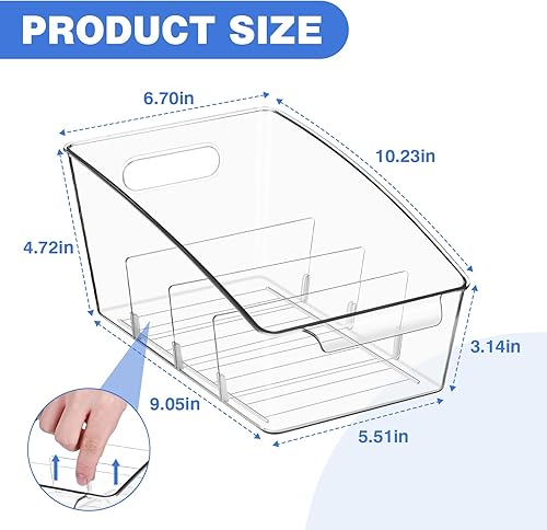 Miniatura 2 de Paquete de 2 organizadores de despensa transparentes para almacenamiento de aperitivos, organizadores de plástico extraíbles con 3 divisores,