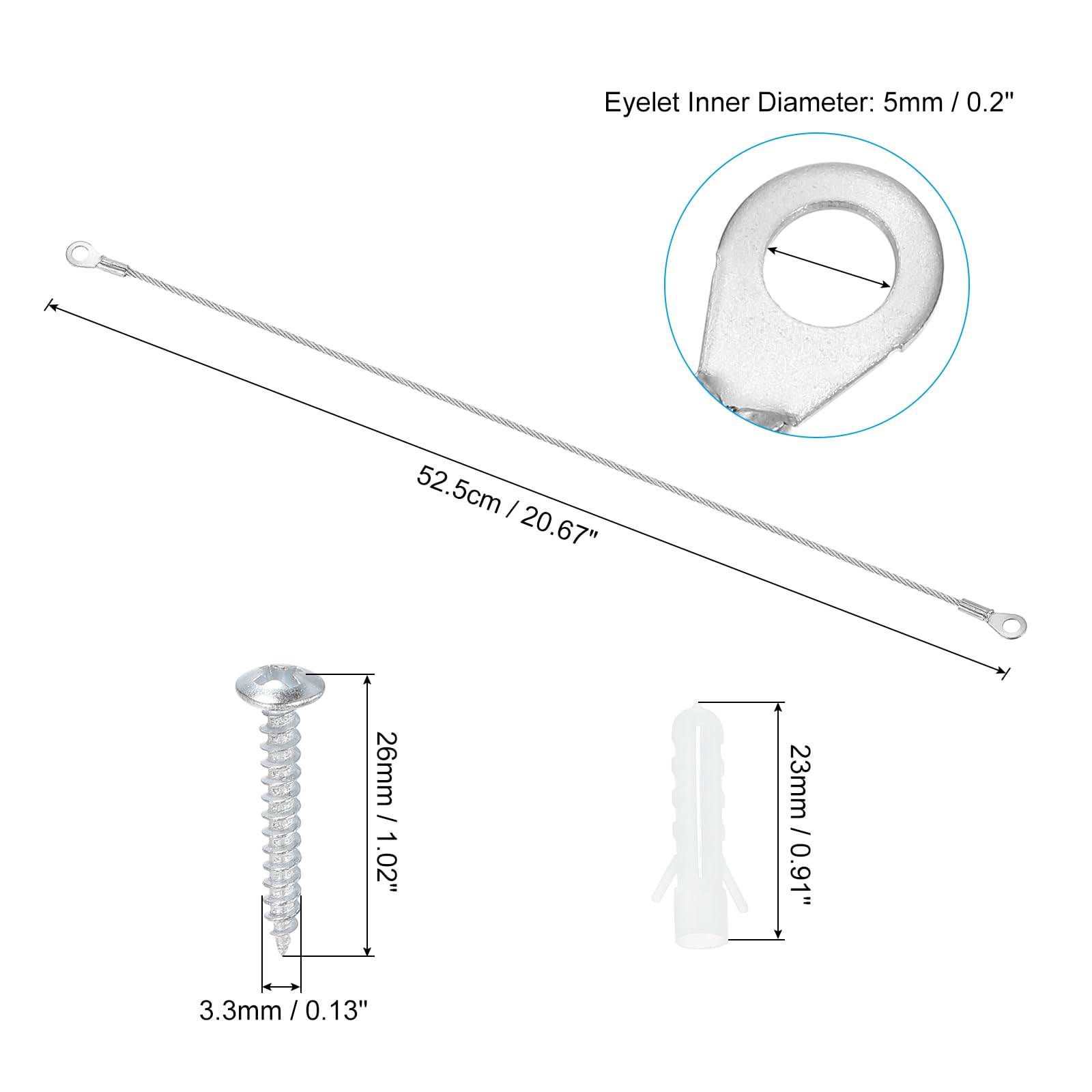 PATIKIL Stainless Steel Lanyard Cable with Eyelets 0.08" x 20" 2mm x 50cm, 8 Pack Lock Security Wire Rope with Mounting Screws for Hanging Stage Light - Image 2